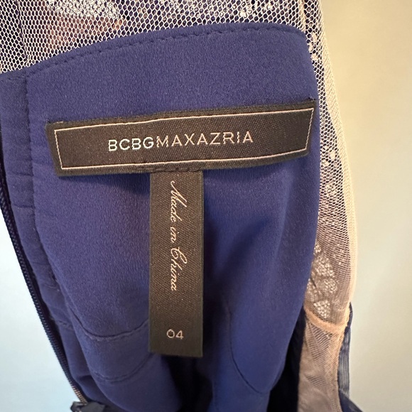 BCBG Blue Chiffon Pleated Dress with Lace - Picture 4 of 4